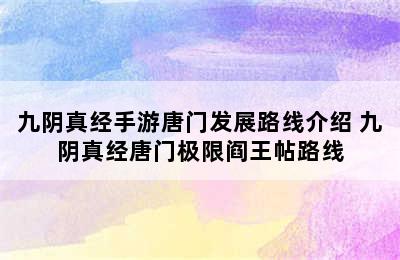 九阴真经手游唐门发展路线介绍 九阴真经唐门极限阎王帖路线